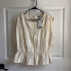 H&M Cream Sleeveless Synched Top Back Zipper New Size L
